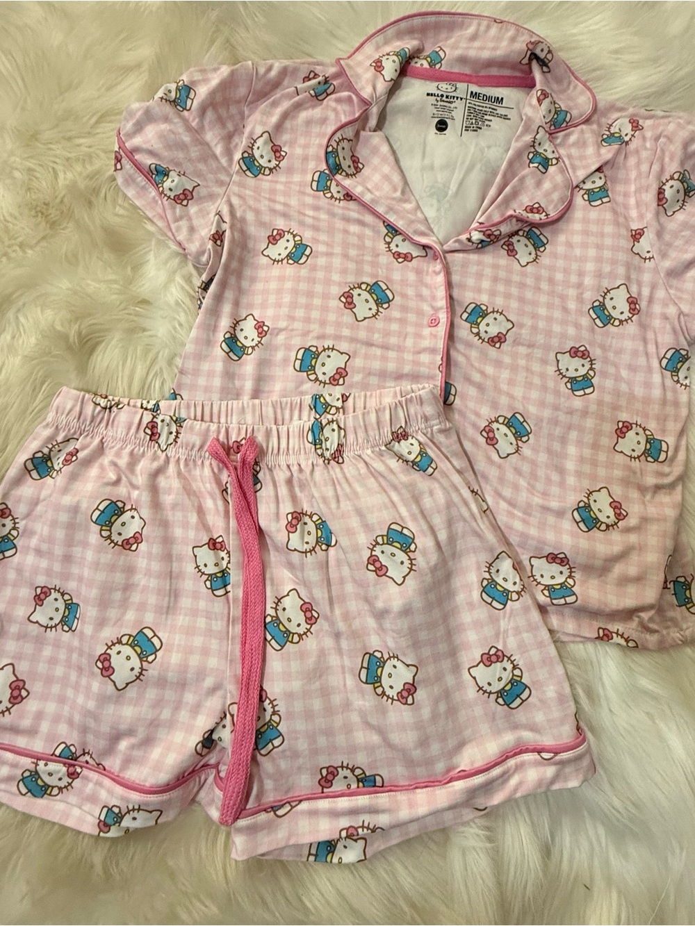 Hello Kitty Pink Gingham Short Pajama Set